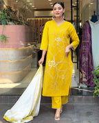 Traditional Yellow Embroidered Kurta Set in Viscose Chanderi Fabric
