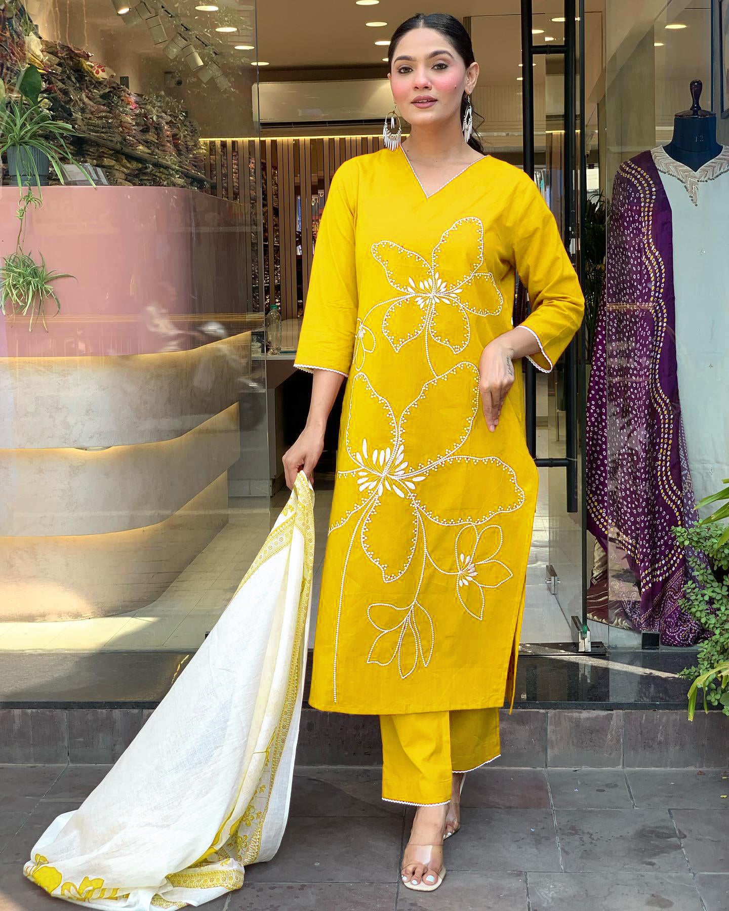 Traditional Yellow Embroidered Kurta Set in Viscose Chanderi Fabric