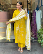 Traditional Yellow Embroidered Kurta Set in Viscose Chanderi Fabric