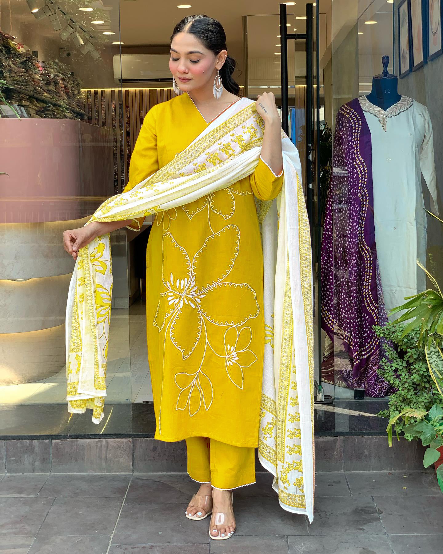 Traditional Yellow Embroidered Kurta Set in Viscose Chanderi Fabric