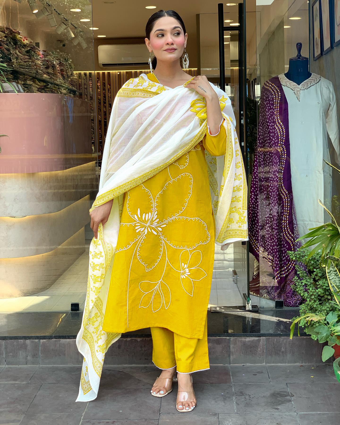 Traditional Yellow Embroidered Kurta Set in Viscose Chanderi Fabric