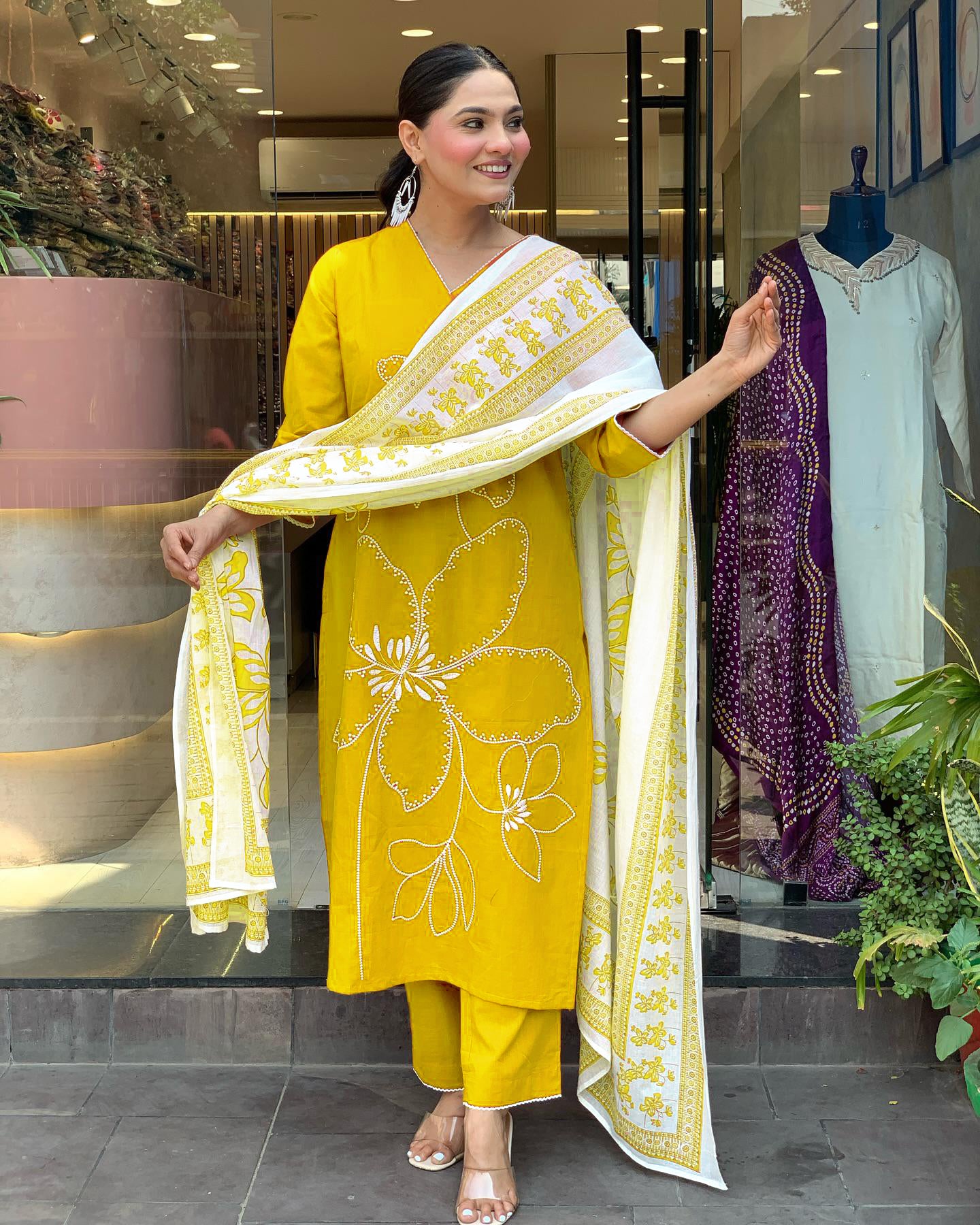 Traditional Yellow Embroidered Kurta Set in Viscose Chanderi Fabric