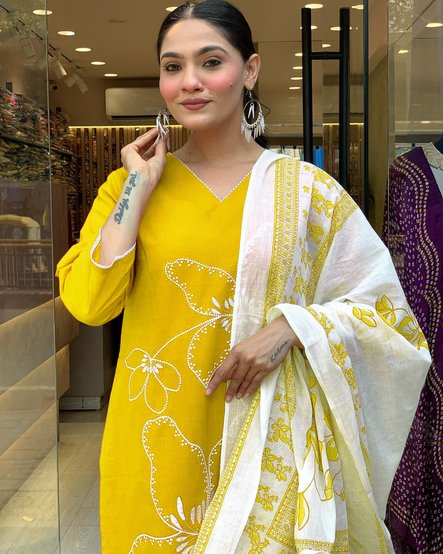 Traditional Yellow Embroidered Kurta Set in Viscose Chanderi Fabric