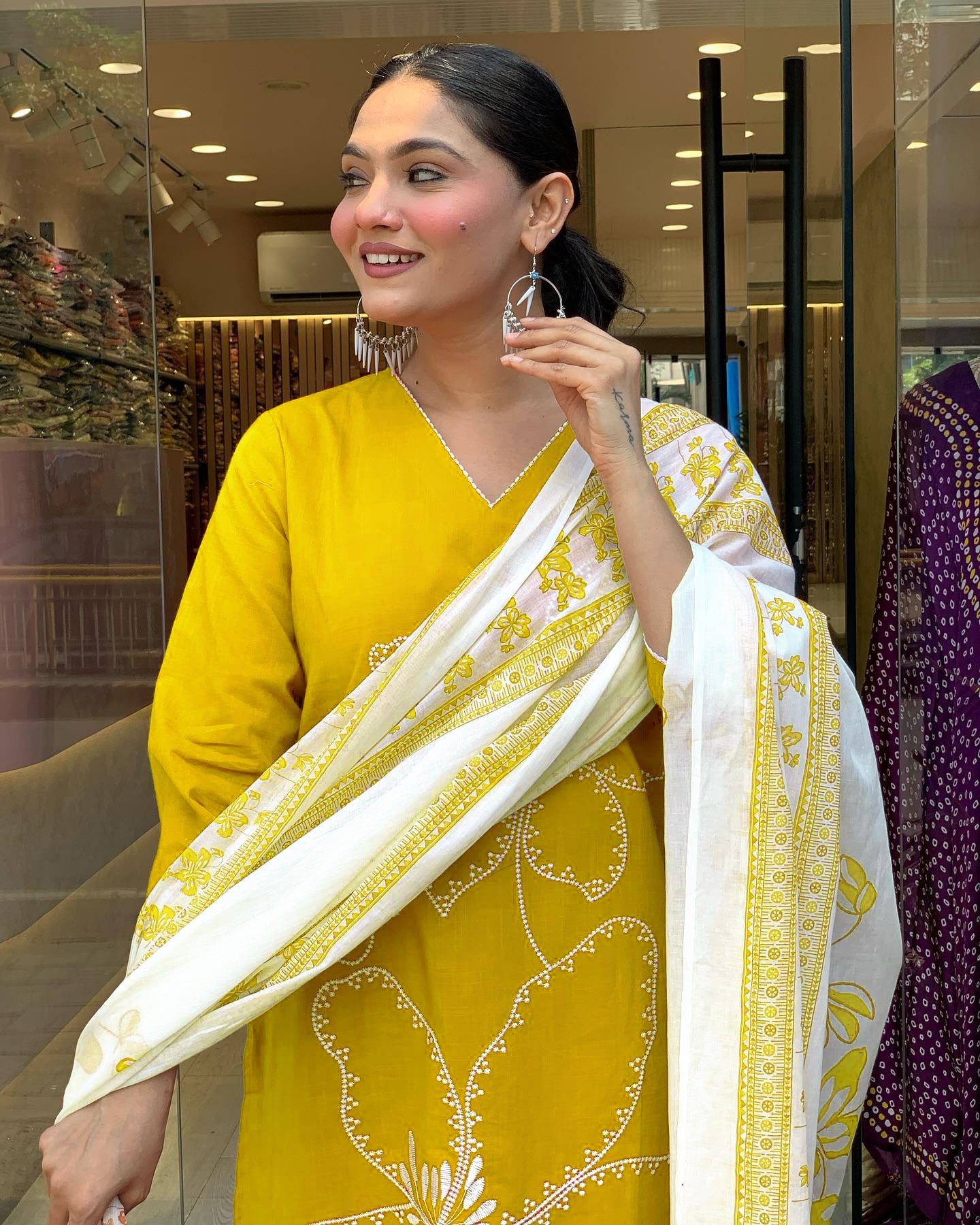 Traditional Yellow Embroidered Kurta Set in Viscose Chanderi Fabric