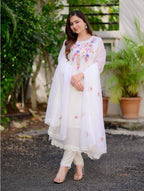 Women’s White Embroidered Georgette Anarkali – Stitched Elegance for Every Occasion
