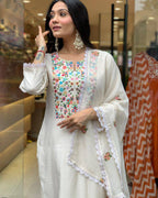 Women’s Off White Embroidered Viscose Chanderi Ensemble – Subtle Luxury in Every Thread