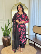 Stylish Georgette Black Kurti Set with Dupatta for Women – Traditional Look with Modern Flair