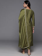 Women’s Green Traditional Viscose Chanderi Kurta Set with Rich Zari Detailing