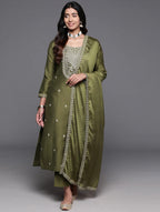 Women’s Green Traditional Viscose Chanderi Kurta Set with Rich Zari Detailing