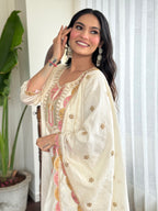 Women’s Off White Traditional Chanderi Silk Kurta Set with Delicate Embroidery