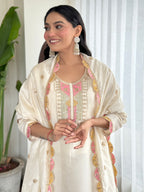 Women’s Off White Traditional Chanderi Silk Kurta Set with Delicate Embroidery