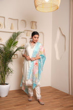Women’s White Heavy Embroidered Chanderi Cotton Kurta Set with Stylish Printed Accents