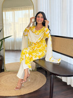 Bright Yellow Georgette Kurta Pant Set with Dupatta for Women