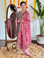 Graceful Brown  Viscose Chanderi Embroidered Kurta Set – Perfect for Celebrations