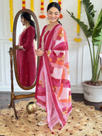 Women's Pink Viscose Chanderi Embroidered Kurta Set with Embroidered Dupatta