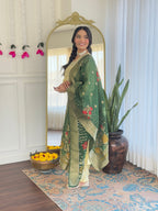 Women's Yellow Chanderi Viscose Embroidered Straight Kurta with Chanderi Viscose Pant And Jacquard