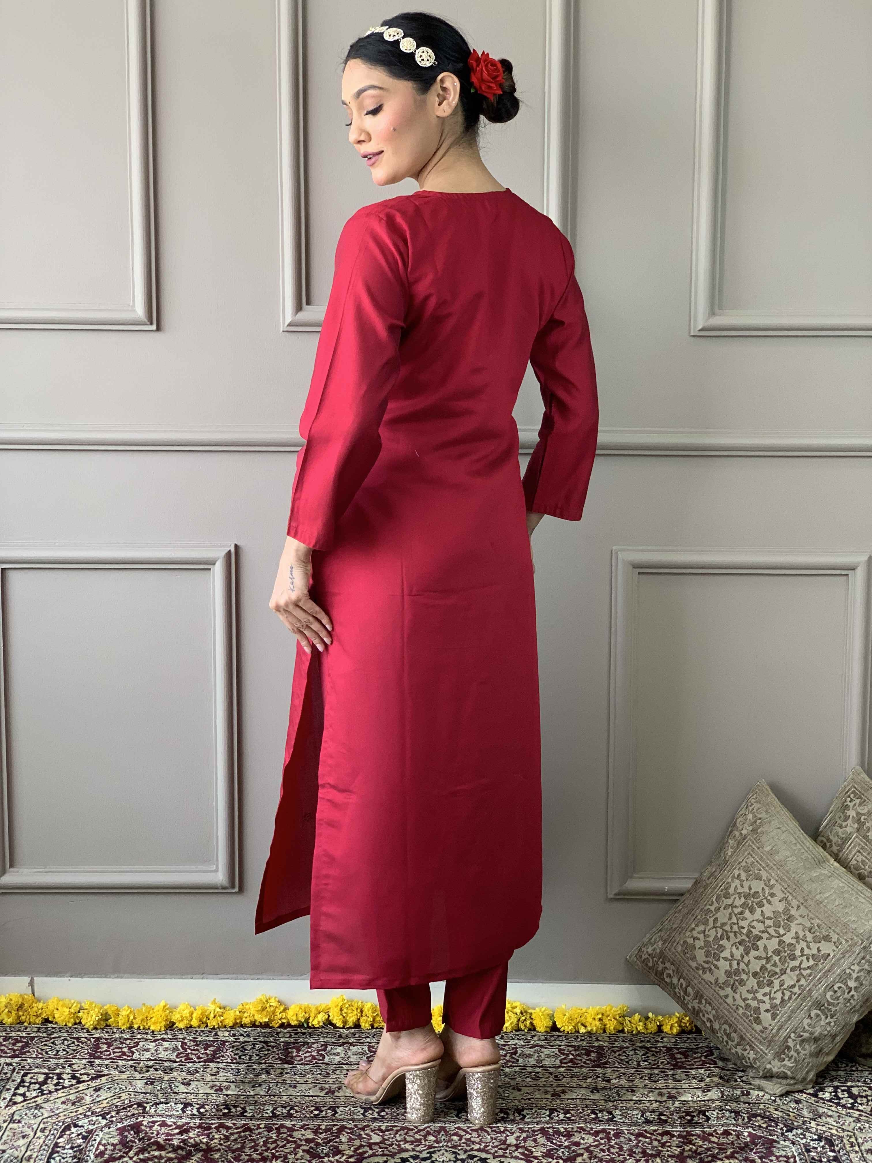 Women's Pink Viscose Chanderi Embroidered Kurta Set with Nylon Taby Embroidered Dupatta