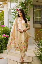Elegant Cream Viscose Chanderi Outfit with Tabby Organza & Beaded Embroidery