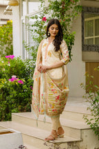 Elegant Cream Viscose Chanderi Outfit with Tabby Organza & Beaded Embroidery