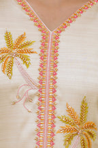 Elegant Cream Viscose Chanderi Outfit with Tabby Organza & Beaded Embroidery