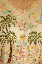 Women’s Cream Ethnic Viscose Assam Silk Kurta Set with Embroidery Work