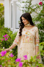 Women’s Cream Ethnic Viscose Assam Silk Kurta Set with Embroidery Work