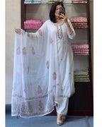 Women’s White Festive Georgette Embroidered Butti Suit Set