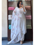 Women’s White Festive Georgette Embroidered Butti Suit Set