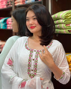Women’s White Festive Georgette Embroidered Butti Suit Set