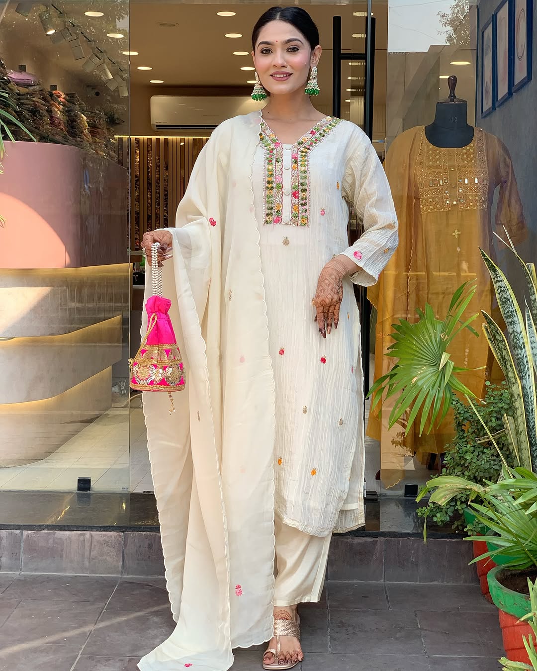 Chinon White Fabric Embroidered Kurta Set with Dupatta – Women’s Ethnic Wear