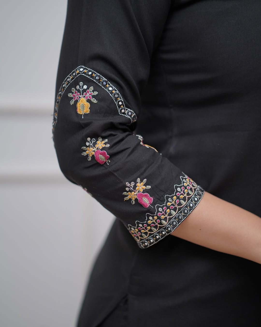 Women’s Black Viscose Silk Embroidered Kurta Set with Chinon Printed Dupatta