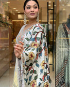 Women’s Cream Viscose Chanderi Coding Embroidered Kurta Set with Lagdi Satin Dupatta