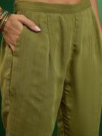 Women’s Green Viscose Chanderi Coding Embroidered Kurta Set with Lagdi Satin Dupatta