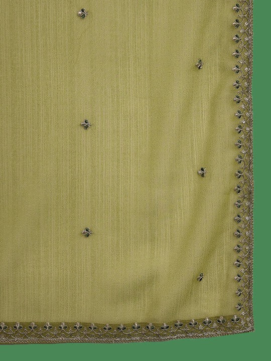 Women’s Green Viscose Chanderi Coding Embroidered Kurta Set with Lagdi Satin Dupatta