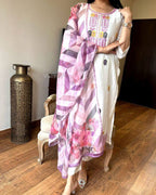 Women’s White Viscose Chanderi Coding Embroidered Kurta Set with Tebby-Silk Dupatta