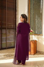 Women’s Wine South Cotton Top-Bottom Set with Chanderi Silk Dupatta