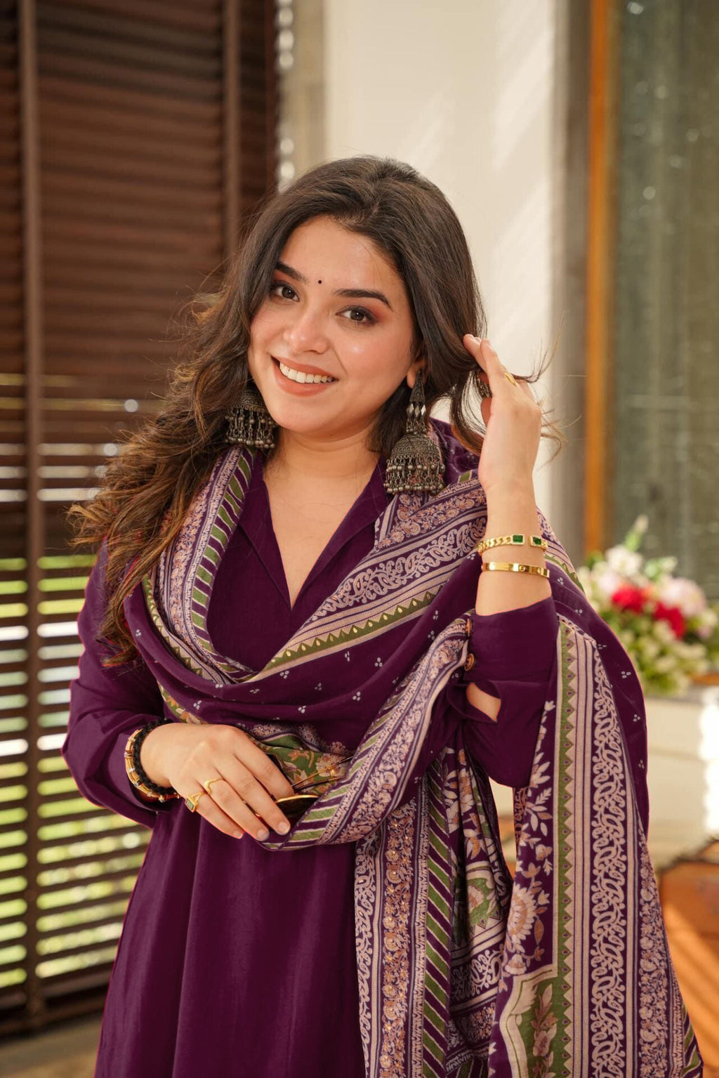 Women’s Wine South Cotton Top-Bottom Set with Chanderi Silk Dupatta