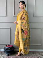 Women's Yellow Chanderi Embroidered Kurta Set with Rich Jacquard Dupatta