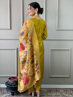 Women's Yellow Chanderi Embroidered Kurta Set with Rich Jacquard Dupatta