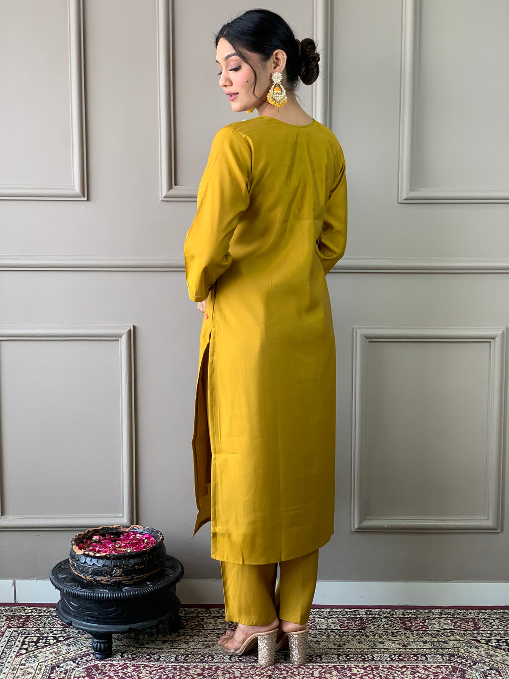 Women's Yellow Chanderi Embroidered Kurta Set with Rich Jacquard Dupatta