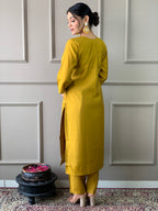 Women's Yellow Chanderi Embroidered Kurta Set with Rich Jacquard Dupatta