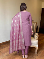 Women's Lavender Embroidered Chanderi Silk Kurta Set – Graceful & Festive