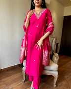 Women's Pink Embroidered Chanderi Silk Kurta Set – Graceful & Festive