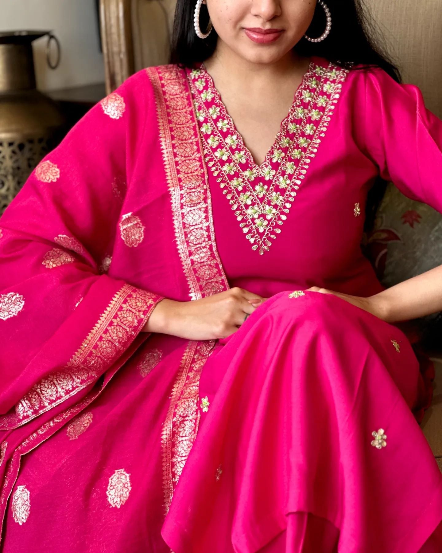Women's Pink Embroidered Chanderi Silk Kurta Set – Graceful & Festive
