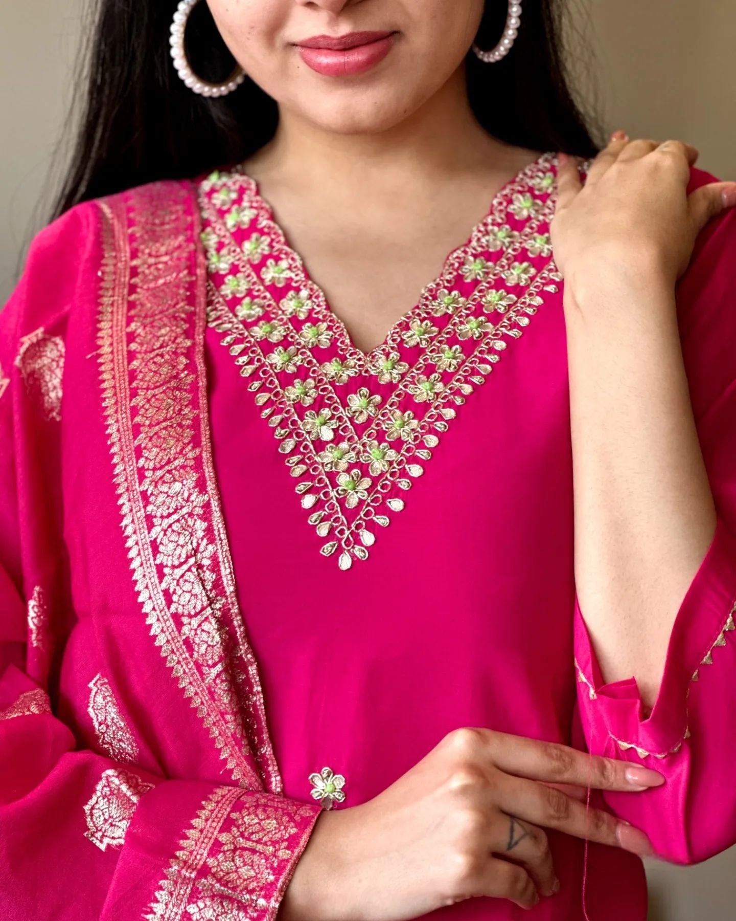 Women's Pink Embroidered Chanderi Silk Kurta Set – Graceful & Festive