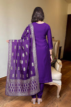Women's Purple Embroidered Chanderi Silk Kurta Set – Graceful & Festive
