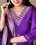 Women's Purple Embroidered Chanderi Silk Kurta Set – Graceful & Festive