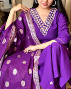 Women's Purple Embroidered Chanderi Silk Kurta Set – Graceful & Festive