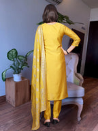 Women's Yellow Embroidered Chanderi Silk Kurta Set – Graceful & Festive