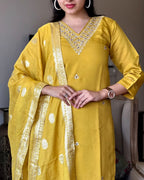 Women's Yellow Embroidered Chanderi Silk Kurta Set – Graceful & Festive